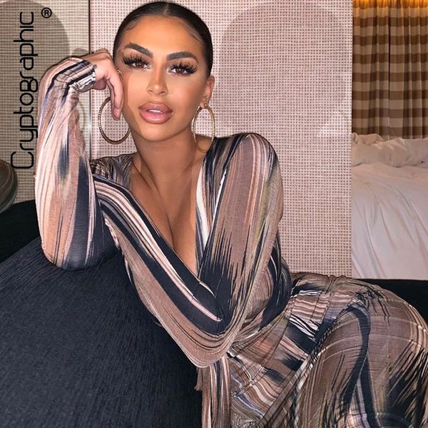 

cryptographic autumn winter fashion tie dye deep v-neck long maxi dresses women long sleeve bodycon dress vestido outfits y200418, Black;pink