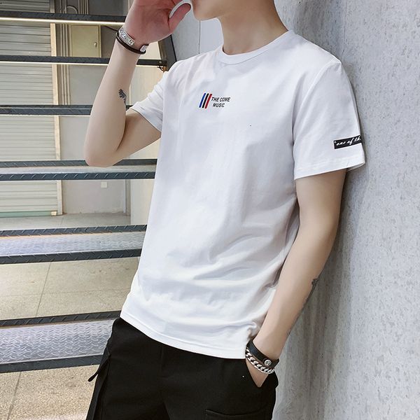 

2020 new round neck men's t-shirt youth short sleeve trend bottom coat, White;black