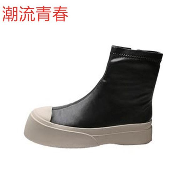

женщины лодыжка мартин сапоги круглого toe side zipper мода осень зима обувь женских повседневное покрытие износостойкий sole boots, Black
