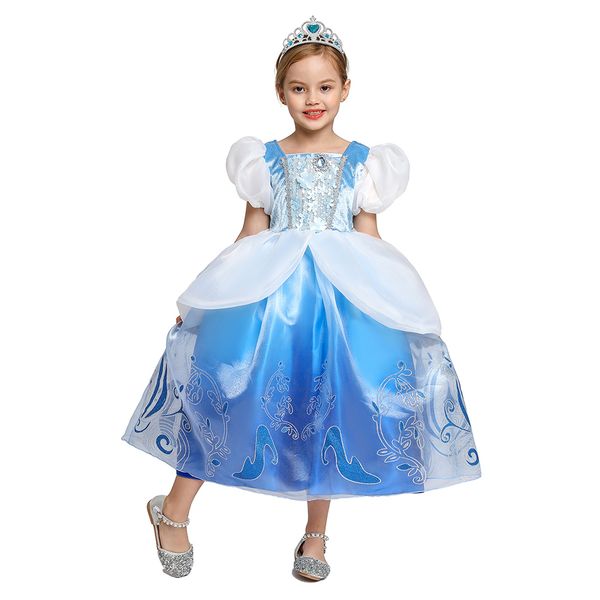 

girls cinderella fancy drss princess costume children layered appliques blue ball gown kids halloween christmas party dress up t200709, Red;yellow