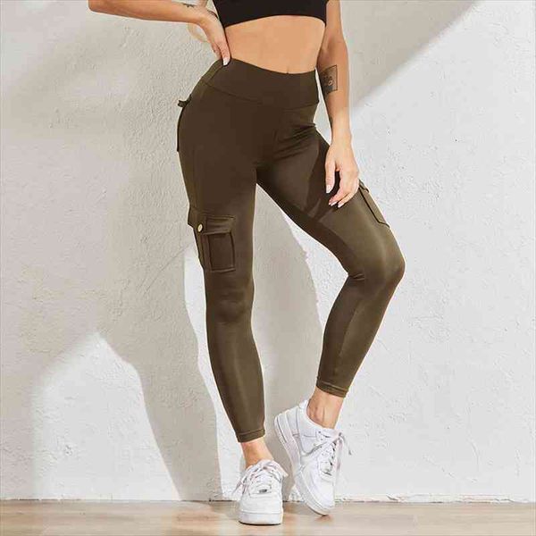 

fitness pockets leggings women high wasit slim elastic patchwork legging woman push up workout tooling leggins female, Black