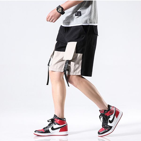 

2020 men summer shorts trousers sweatpants male casual fashion slim fit large size pockets ribbons shorts streetwear, White;black