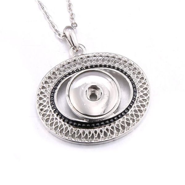 

2019 snap jewelry hollow metal oval snap button necklaces 18mm snap pendant necklace for women girls diy button jllvcu, Silver