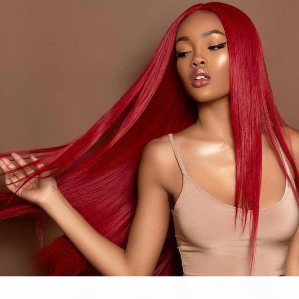 

613 red color 13x6 short lace front human hair wigs 150% density brazilian remy human hair straight wig pre-plucked hairline, Black;brown