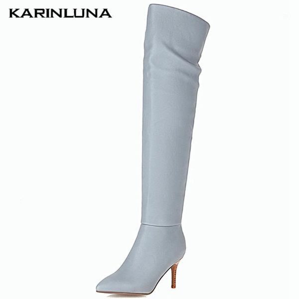 

boots karin wholesale shoes women fashion multicolor slip-on pleted thin high heels party pointed toe leisure knee boots1, Black