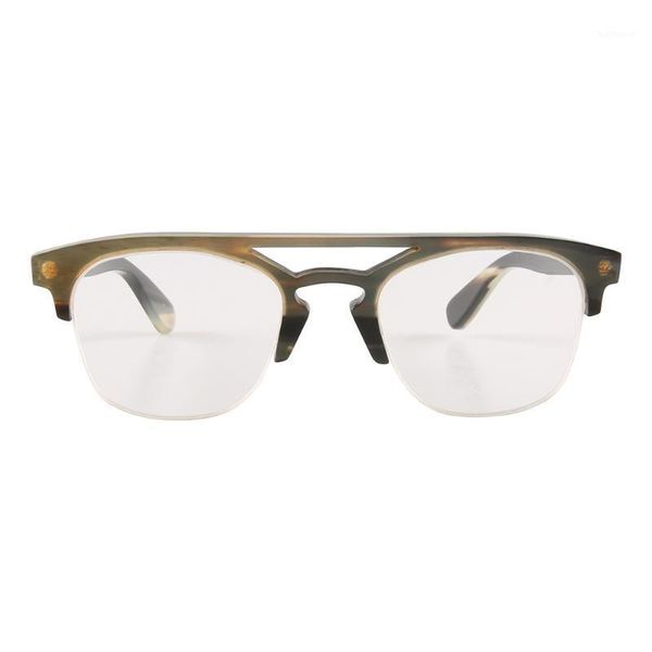 

square half frame ox horn glasses optical myopia eyeglasses eyewear spectacle frame double nose women men sunglasses1, Black