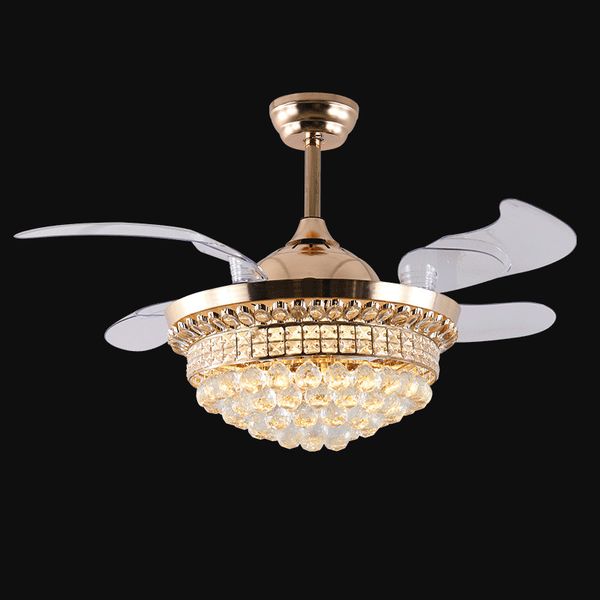

42 inch invisible crystal ceiling fans with led light and remote control,indoor ceiling light with 4 retractable abs blades fans