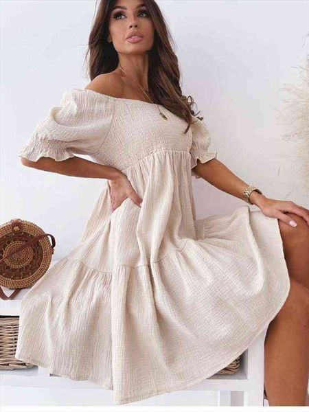 

summer women slash neck pleated short sleeve solid loose mini dress casual women party short backless party dresses wdc7991, Black;gray