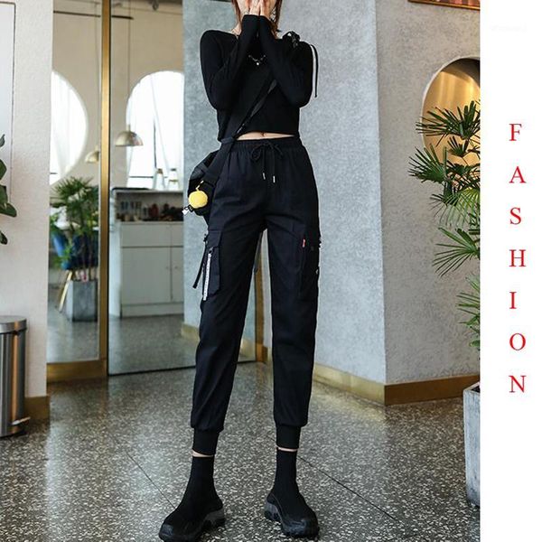 

eachin fashion women harem pants casual loose cargo pants female high waist ankle length joggers winter streetwear sport trouser1, Black;white