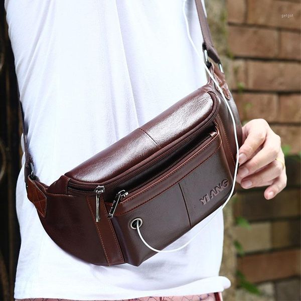 

genuine leather waist packs fanny belt bag phone pouch s travel male small1