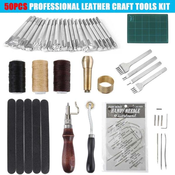 

50pcs портативной кожи craft tools kit ручная diy швейная мешкозашивочная карвингом работа перфоратор седло для кожи рабочих инструментов