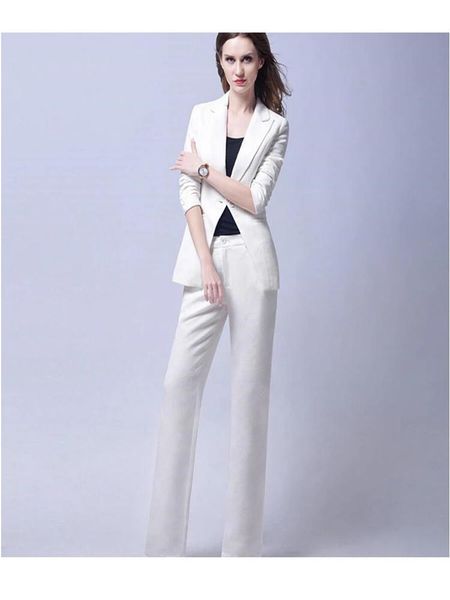 

white trend bussiness formal elegant women suit set blazers and pants office suits ladies pants suits trouser