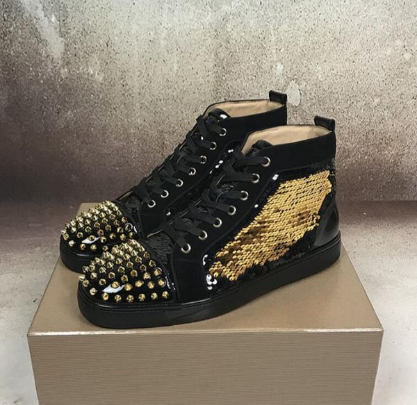 

luxury fashion high women,men black sequin casual shoes red bottom sneakers famous designer dress party wedding with box