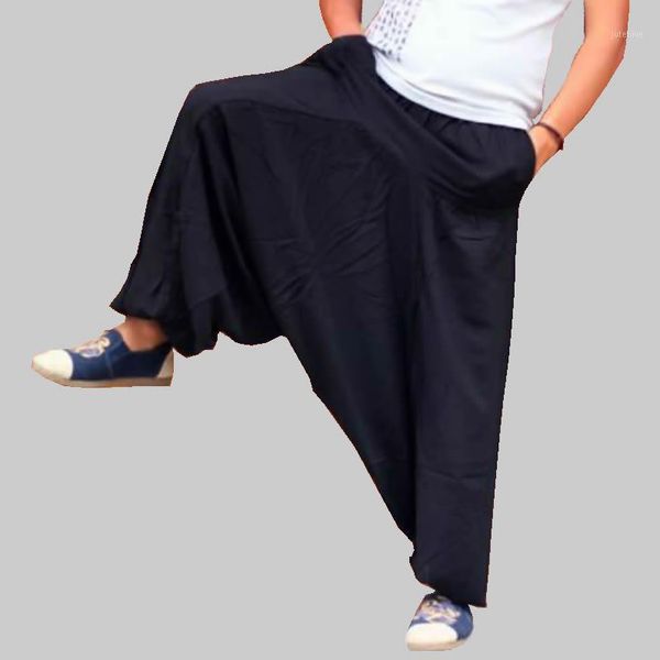 

plus size harem pants men hip hop casual loose wide leg pants big drop crotch joggers dance trousers pantalones hombre 20201, Black