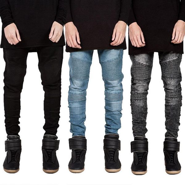 

2d europe and the united states new fashionable brand locomotive personality drape small leggings men's slim jeans trousers, Blue
