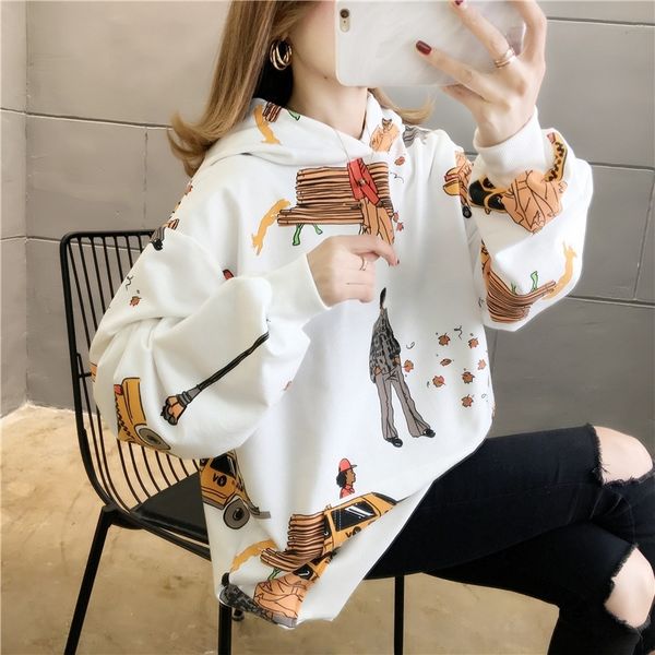 

s5qg6 модно корейски большая женская одежда топ sweatersweater свитер с капюшоном тонкие вскользь 2020 топ с длинными рукавами женщин размер, Black