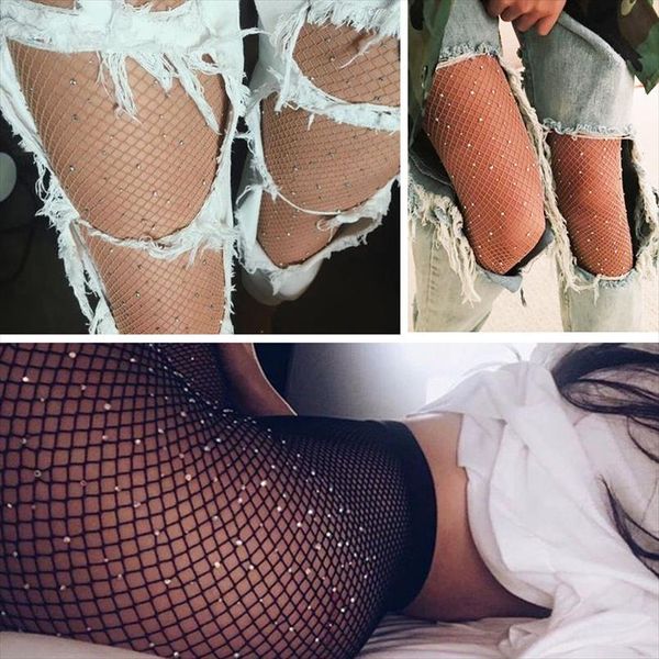 

fashion womens crystal rhinestone fishnet elastic fish net drop shipping good quality, Black