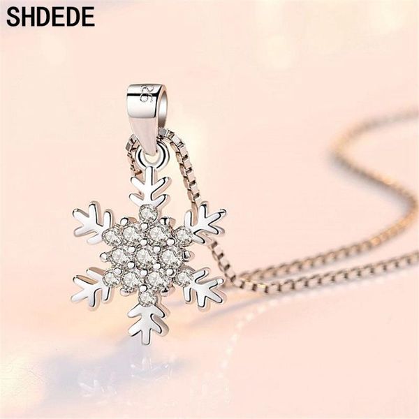 

shdede snowflake pendant neckace for women gift box chain choker collares cubic zirconia korea trendy party jewelry wh153, Silver