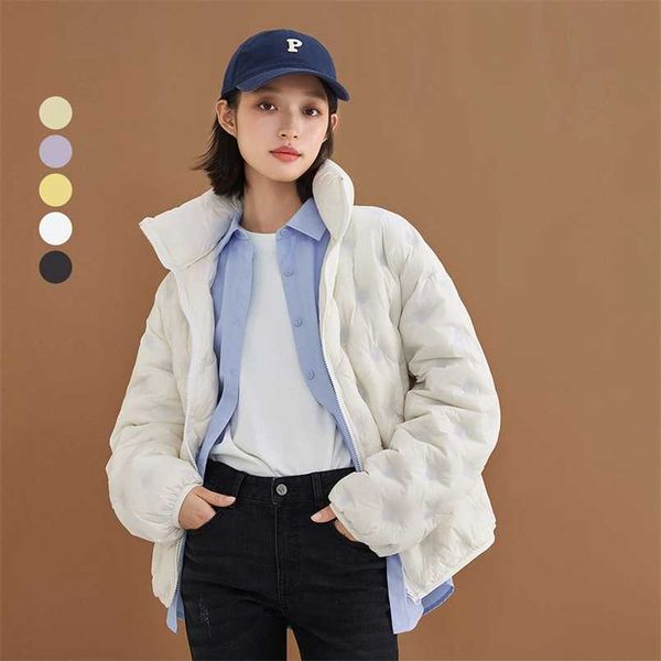 

inman women's winter down jacket windproof stand collar loose cute little 90 suede short women down coat 211221, Black