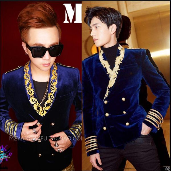 

2020 host embroidered male club jacket dj singer fine suit clothes two breasted formal dress s-5xl rosa, White;black
