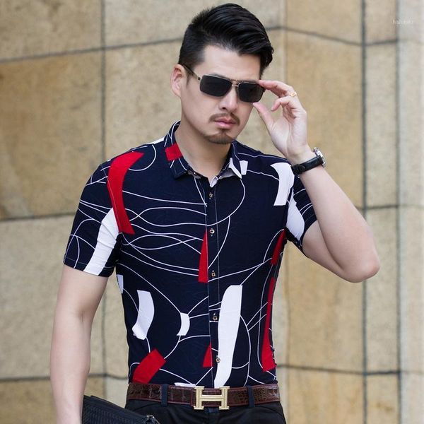 

men's casual shirts man summer shirt men fashion plus size floral short sleeve mens slim fit 6xl-m1, White;black