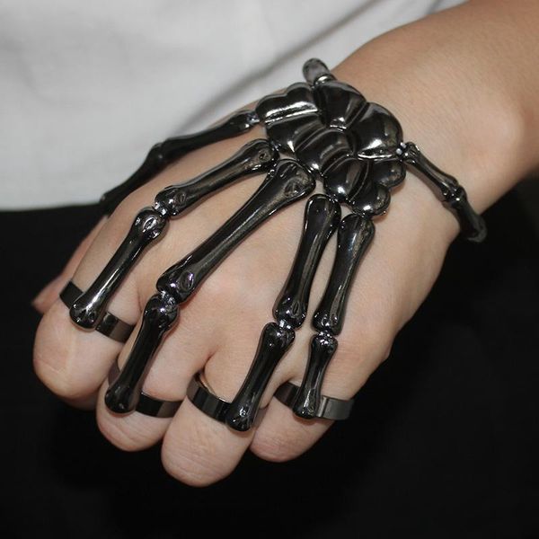 

drop shipping unique fashion style halloween hand 3 colour skull skeleton elastic bracelet bangle men women costume play party, Black