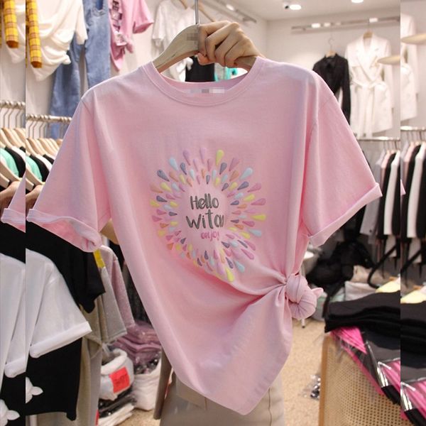 

южная корея east gate 2020 лето новые модули с коротким рукавом футболки для женщин потерять и универсальный моды напечатаны письма top coat, White