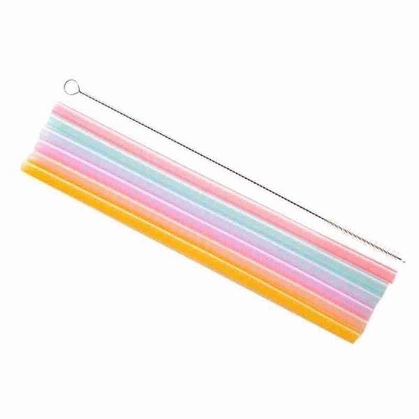

6pcs/lot flexible straws non-toxic folding silicone straw with cleaning brush party juice drinks straws reusable drinkware tools