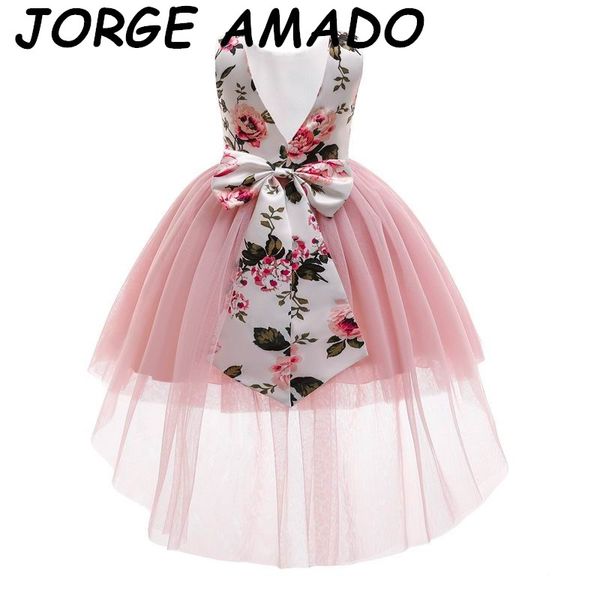 

wholesale 2021 new girl dress sleeveless summer children's princess dress with bowknot flower open back high low dress e20666, Red;yellow