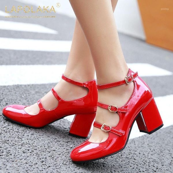 

lapolaka 2020 big size 43 chunky high heels office ladies pumps female buckle strap platform shoes woman pumps1, Black