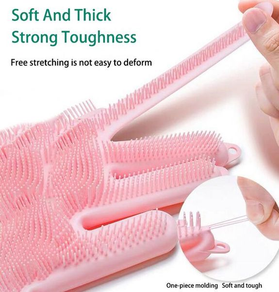 Luvas de borracha de limpeza de silicone convenientes para cozinha esponja doméstica lavar pratos multifuncional e durável 3 pair279s