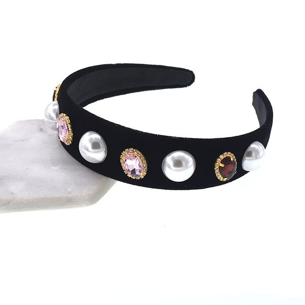 

wide headband luxury baroque retro flower crystal crown tiara black headwear women wedding hair jewelry headdress accessory, Silver