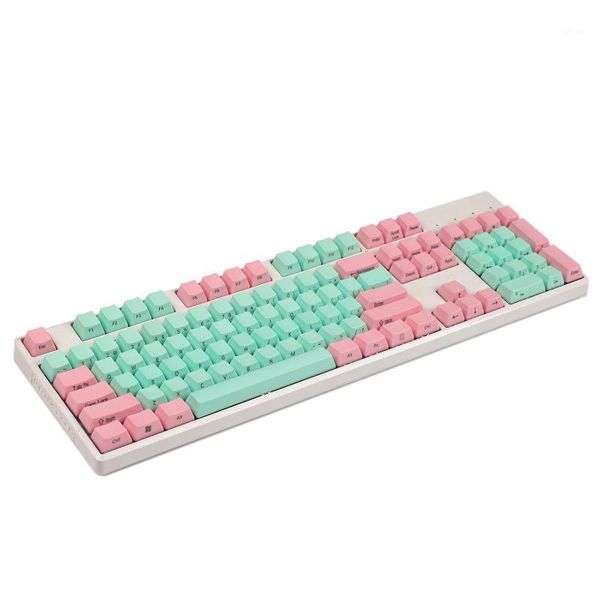

keyboards ymdk 104 keys pink green thick pbt oem profile keycap for mx switches standard ansi 61 87 mechanical gaming keyboard1