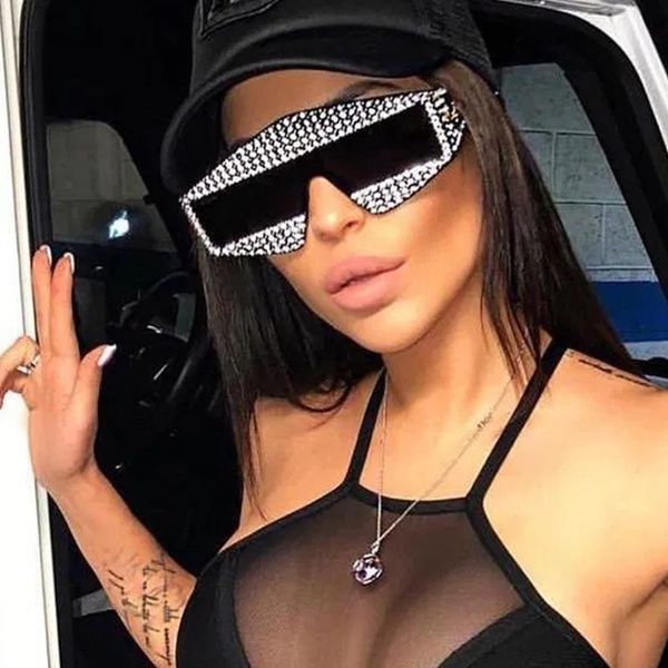 

luxury oversized diamond sunglasses women fashion unique big frame glasses eyewear clear lens trend sunglasses lady, White;black