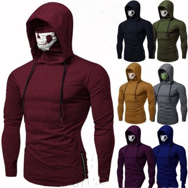 

mens leisure gym thin hoodies spring autumn long sleeve comfort with mask sweatshirt casual male hoodies