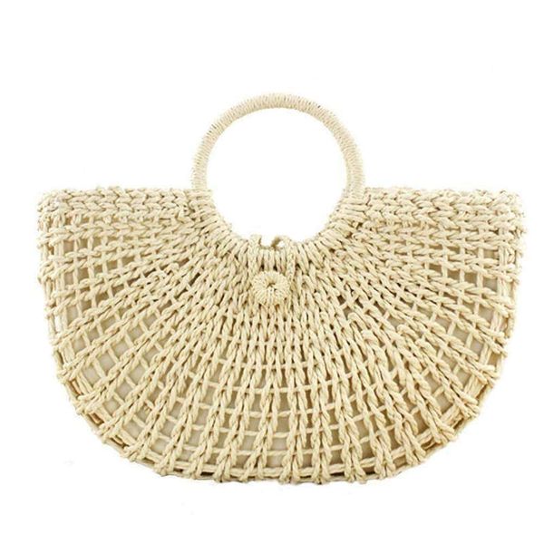 

fashion 2020 summer women half moon handbag casual boho beach style straw woven bag totes