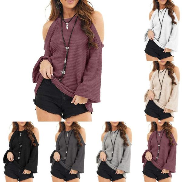 

autumn winter loose shirts female blusas plus size women's off-the-shoulder knitted loose long-sleeved casual blouse, White