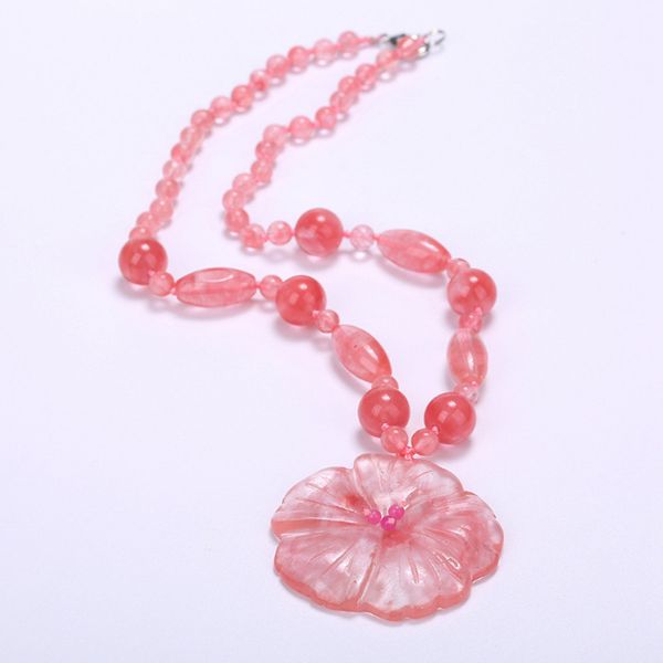 

5 pcs silver plated flower cherry quartz long beads chain neclace green aventurine pendant for women jewelry