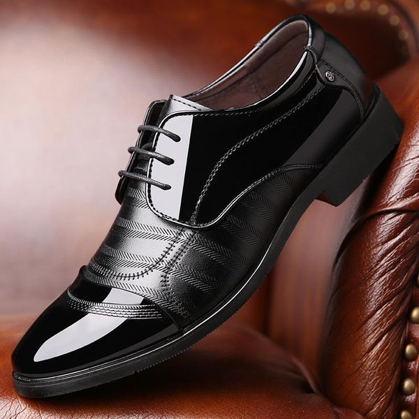 

2020 men dress shoes lace up man leather shoes formal business luxury elegant party casual wedding shoe, Black