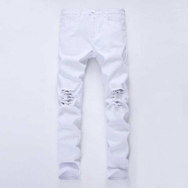 

2020 new fashion men holes white jeans european high street motorcycle biker jeans men hip hop ripped slim pants 12 colors1, Blue