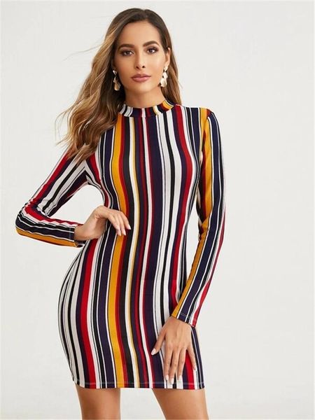 

spring autumn fall long sleeve striped print mini dress fashion casual female clothing 2021 new arrivals women designer dresses, Black;gray