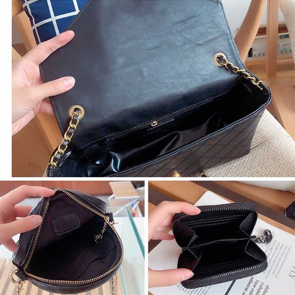 

womens chain flap bag + round bag + square wallet handbag purse leather flower shoulder messenger bag lady wallet 3 pcs purse bags