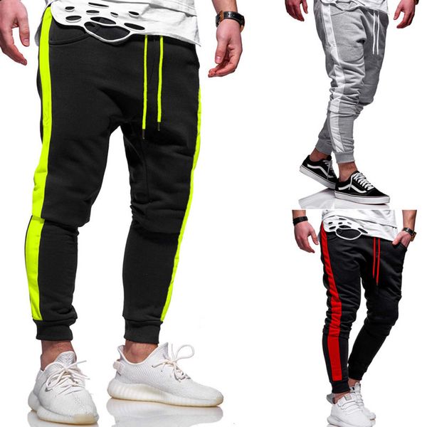 

color matching повседневные брюки новых внешней торговли мужские fluorescent green корсет joggers брюки мужчины gym одежда, Black