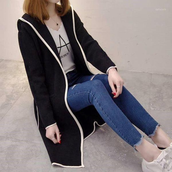

2019 autumn and winter new loose large size hooded windbreaker jacket female korean version of the long section1, Tan;black