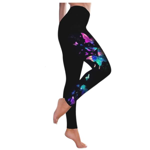 

35# leggings women fashion butterfly print pants plus size casual high waist fitness sports pants leggins mujer, Black