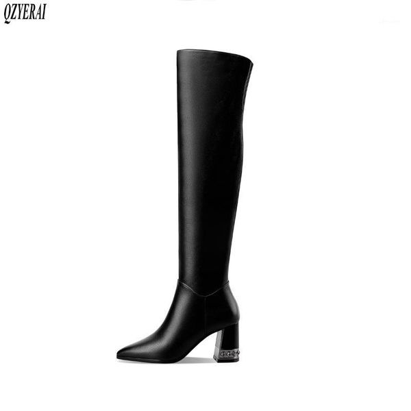 

new winter style genuine leather knee-high boots women boots fashion warm female 100% cowhide women shoes1, Black
