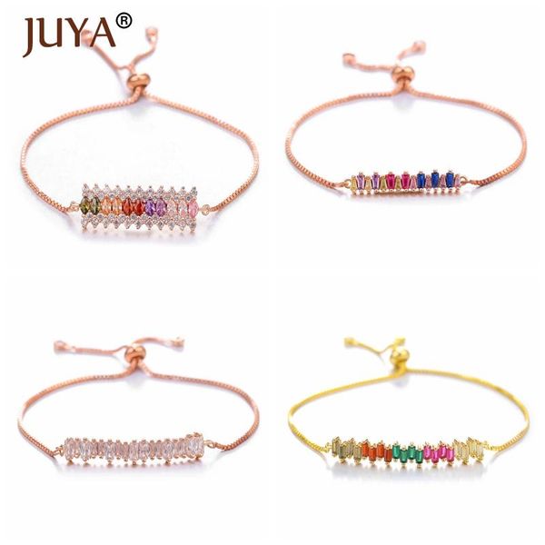 

2020 latest design long bar shape rainbow color crystal bracelets adjustable chain simple trendy bracelet for women bileklik, Golden;silver