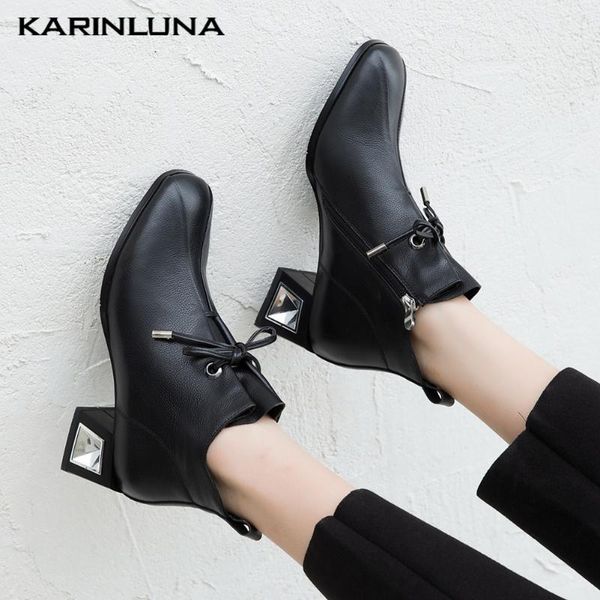 

karin brand new square heels genuine leather shoes natural cow skin fashion office ladies boots women, Black
