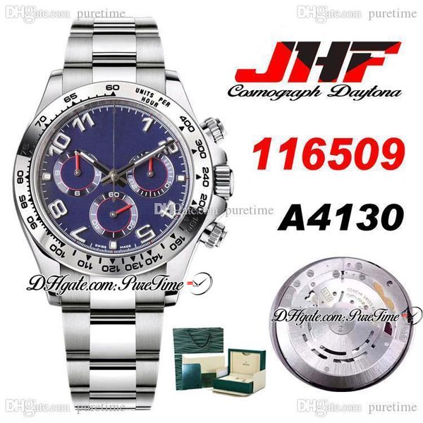 

jhf a4130 автоматический хронограф мужские часы стальные корпус синий циферблат номер браслет из нержавеющей стали лучшее издание 116509 ptr, Slivery;brown