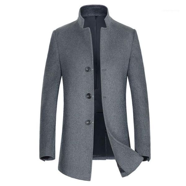 

autumn winter wool coat men england style stand collar medium long windbreaker jacket new casual grey woolen coat male 3xl1, Black